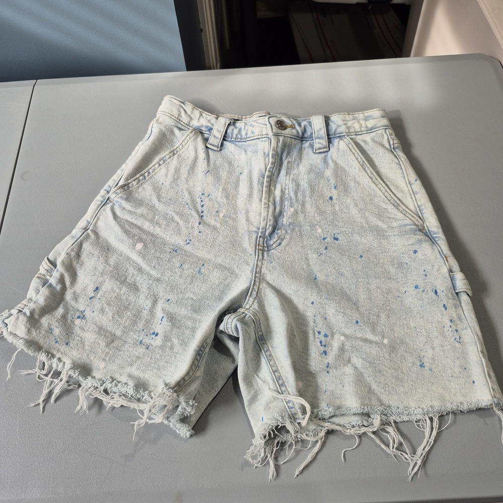 Wide Fable Shorts Womens 8 Denim Jean Highest Rise Utility Carpenter Jorts Paint
